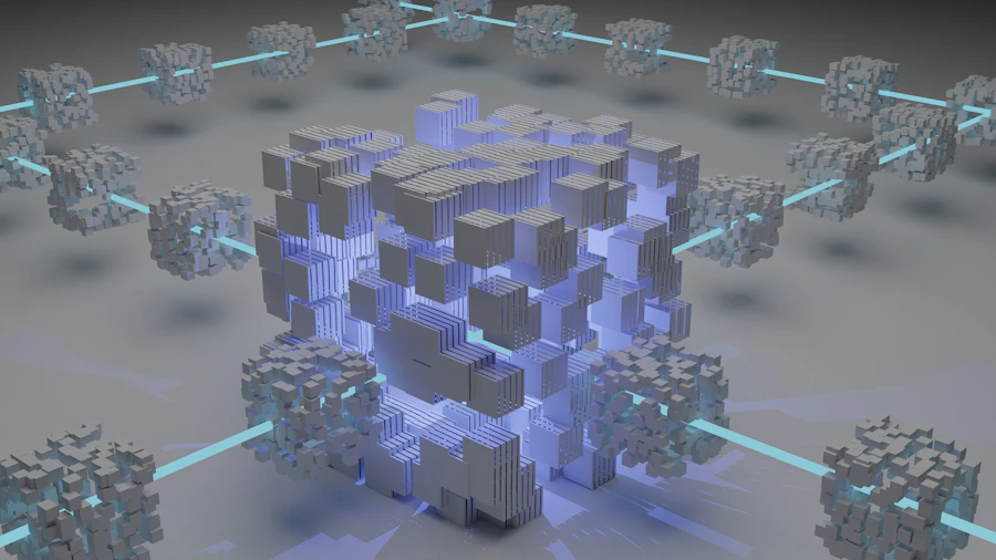 Renderização abstrata em azul representando monitoramento de rede